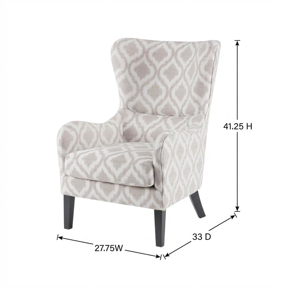 Grey Wingback Accent Chair with Arianna Pattern and Comfortable Design. Picture 6