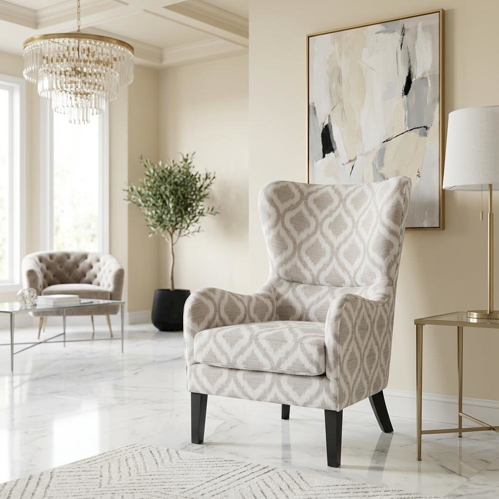 Grey Wingback Accent Chair with Arianna Pattern and Comfortable Design. Picture 8
