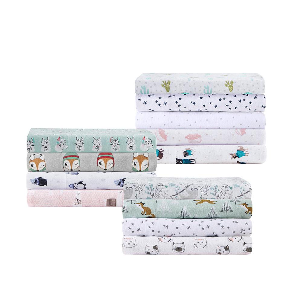 Cozy Soft Cotton Flannel Printed Sheet Set, Grey/Pink Cats color. Picture 2