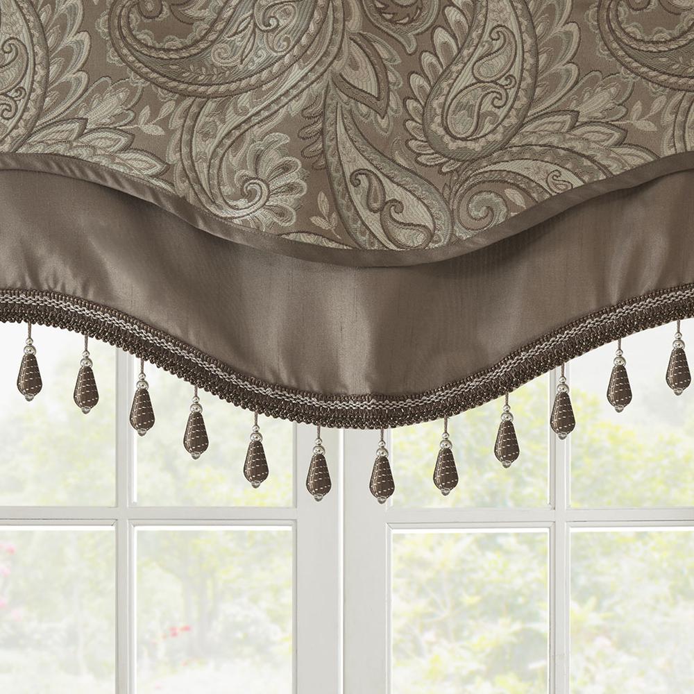 Jacquard Window Rod Pocket Valance With Beads. Picture 2