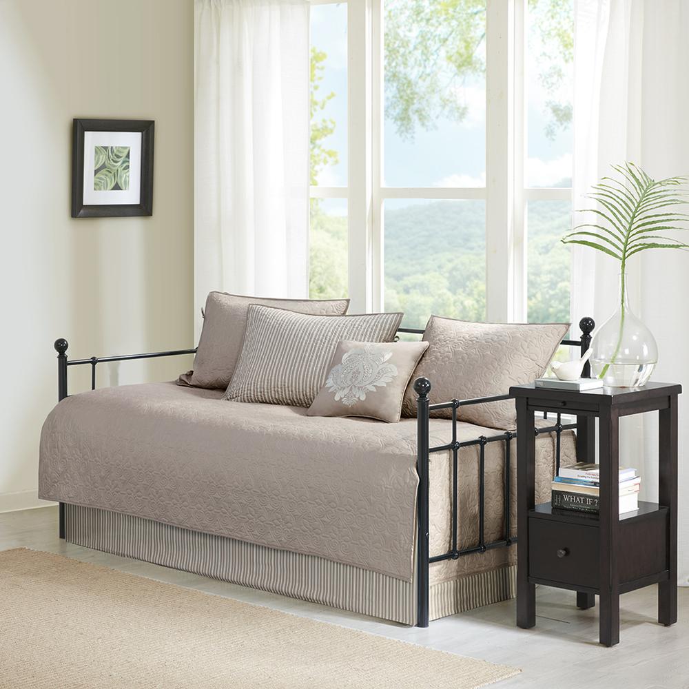 Quebec 6 Piece Reversible Daybed Cover Set, Khaki color. Picture 5