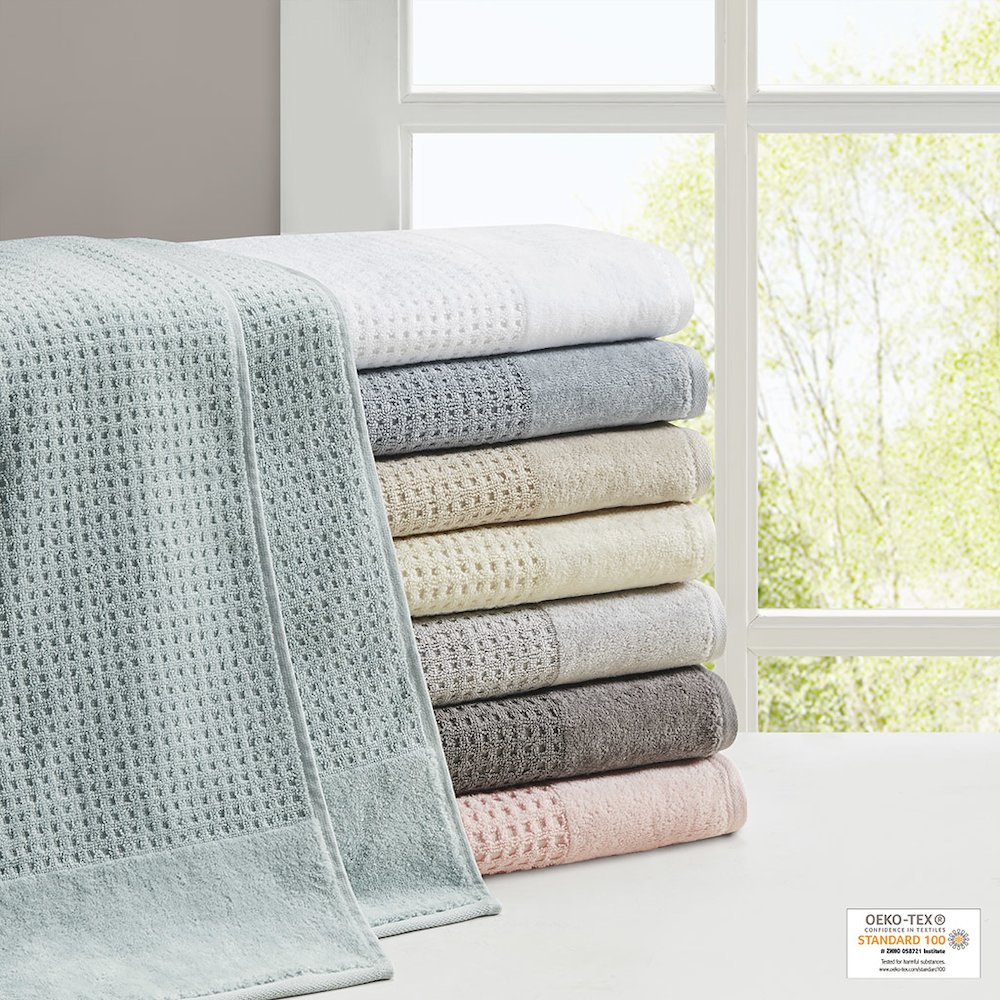 Cotton Waffle Jacquard Antimicrobial Bath Towel 6 Piece Set. Picture 1