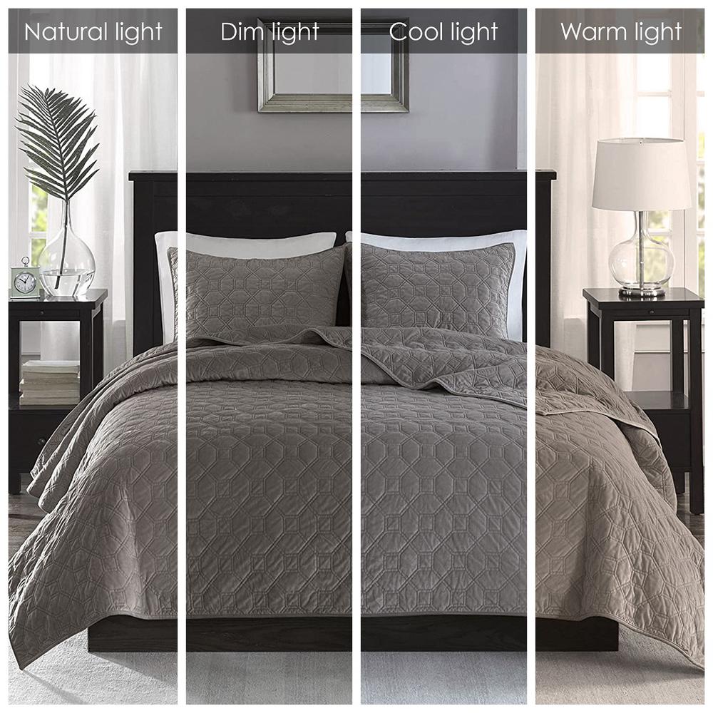 Harper 3 Piece Velvet Quilt Set, Taupe color. Picture 5