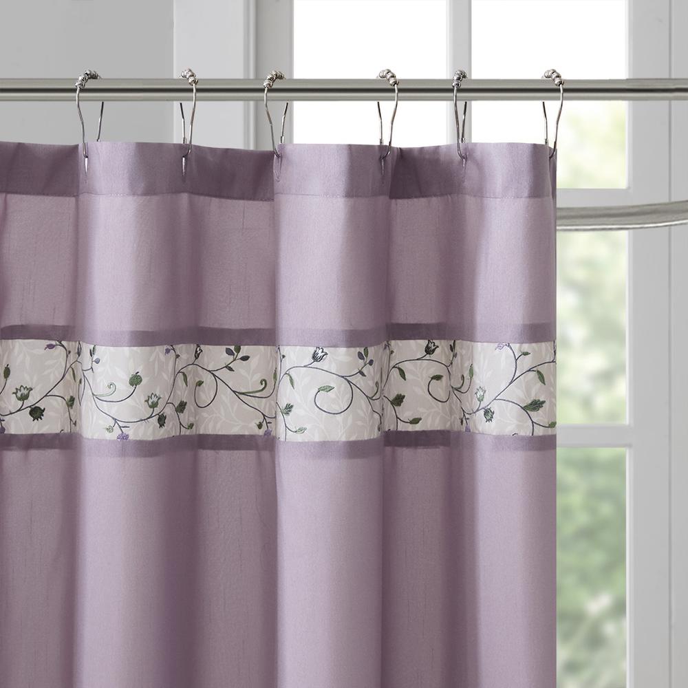 Faux Silk Embroidered Floral Shower Curtain. Picture 1