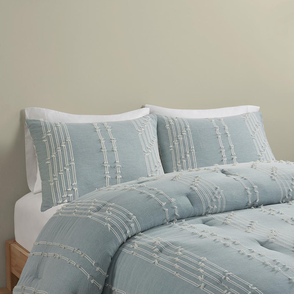 Kara 3 Piece Cotton Jacquard Comforter Set, Aqua color. Picture 2