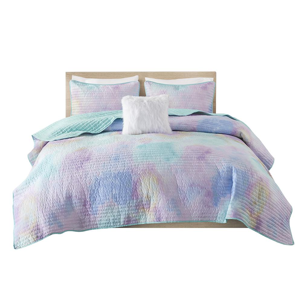 Watercolor Tie Dye Printed Quilt Set with Throw Pillow. Picture 1