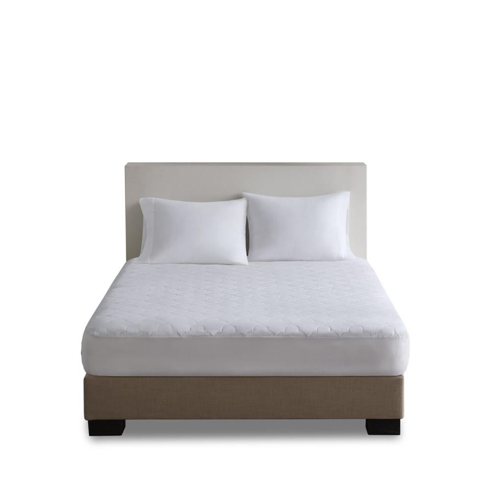 All Natural Cotton Percale Quilted Mattress Pad, White color. Picture 1