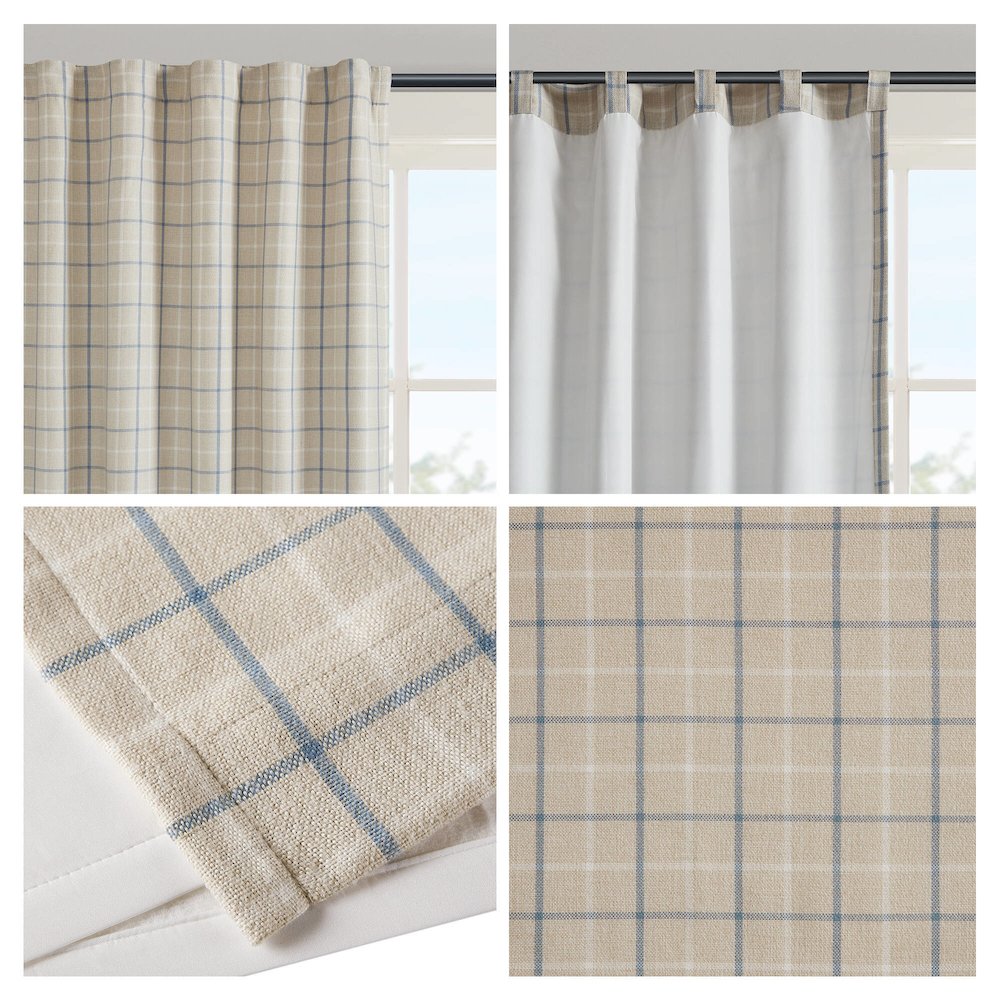 Plaid Rod Pocket and Back Tab Curtain Panel with Fleece Lining. Picture 5
