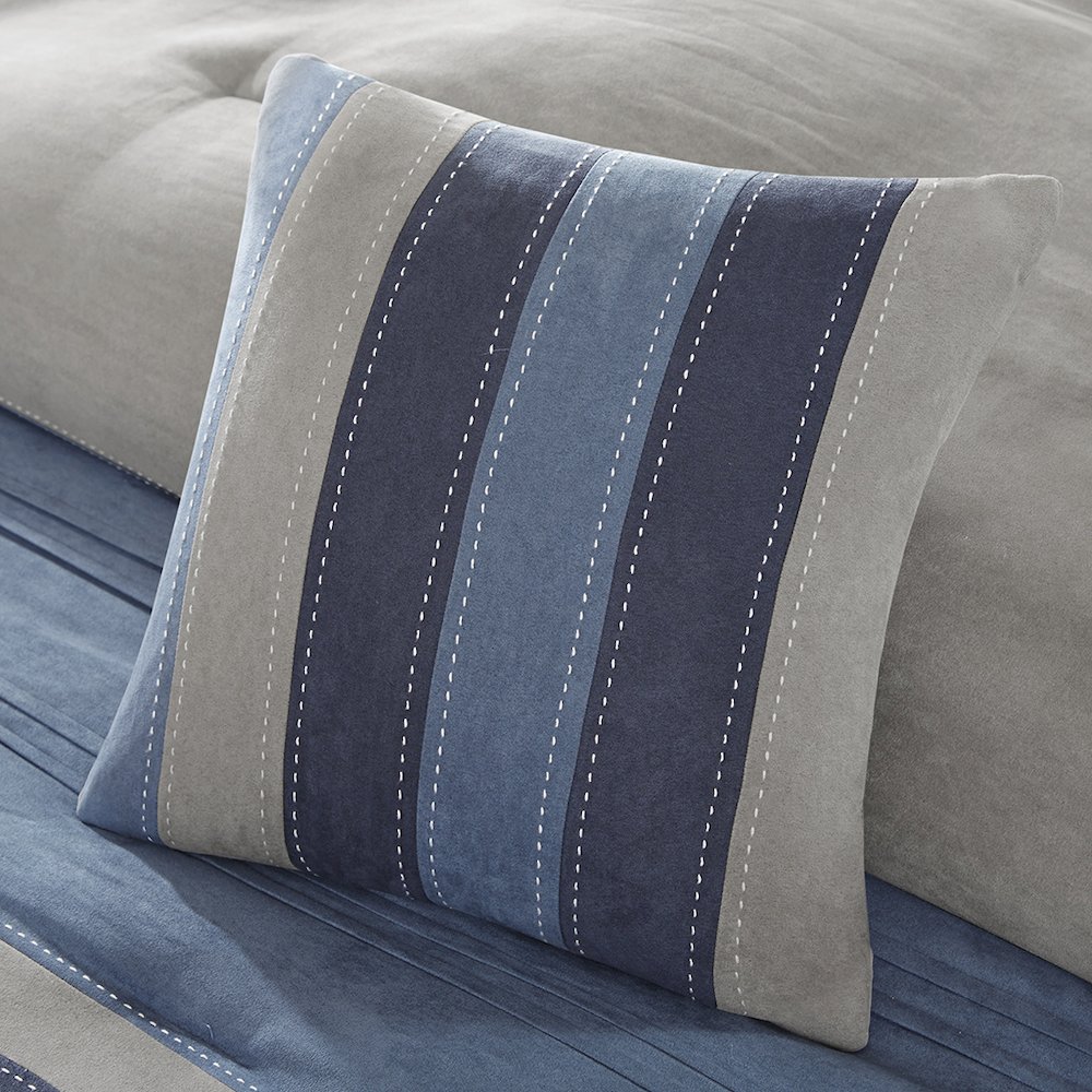 Collins 7 Piece Microsuede Comforter Set, Navy color. Picture 2