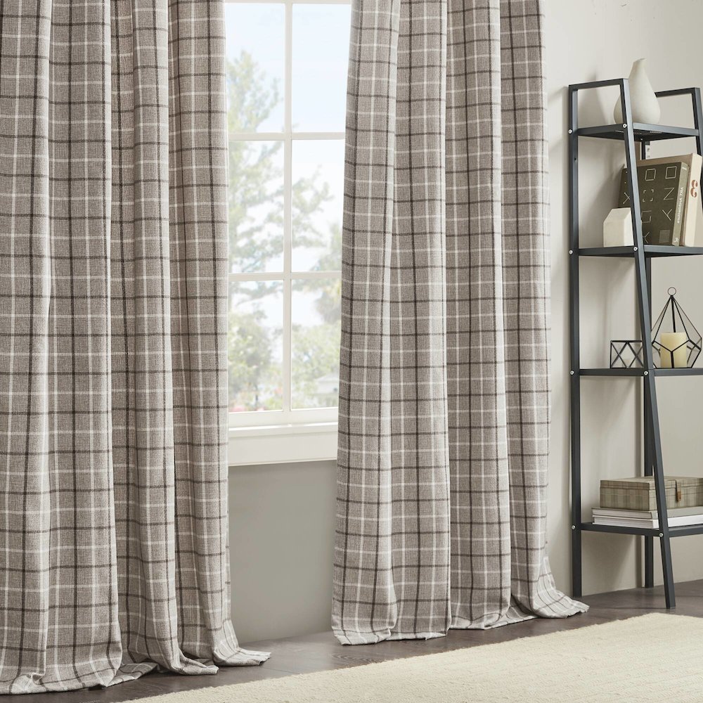 Plaid Rod Pocket and Back Tab Curtain Panel with Fleece Lining. Picture 5