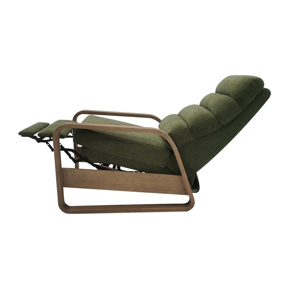 Jordan Wood framed push back Recliner in Green. Picture 4