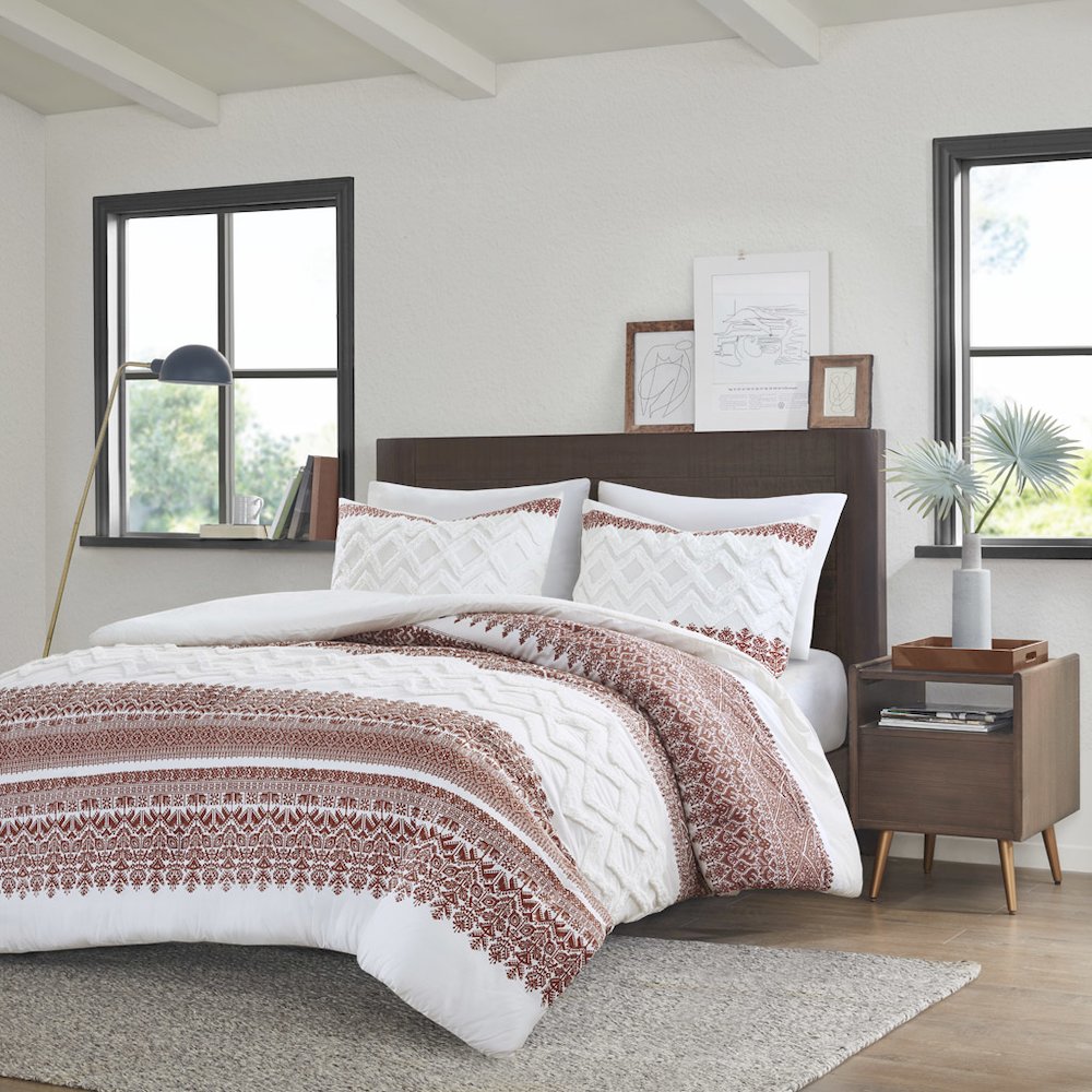 3 Piece Cotton Duvet Cover Set with Chenille Tufting. Picture 4