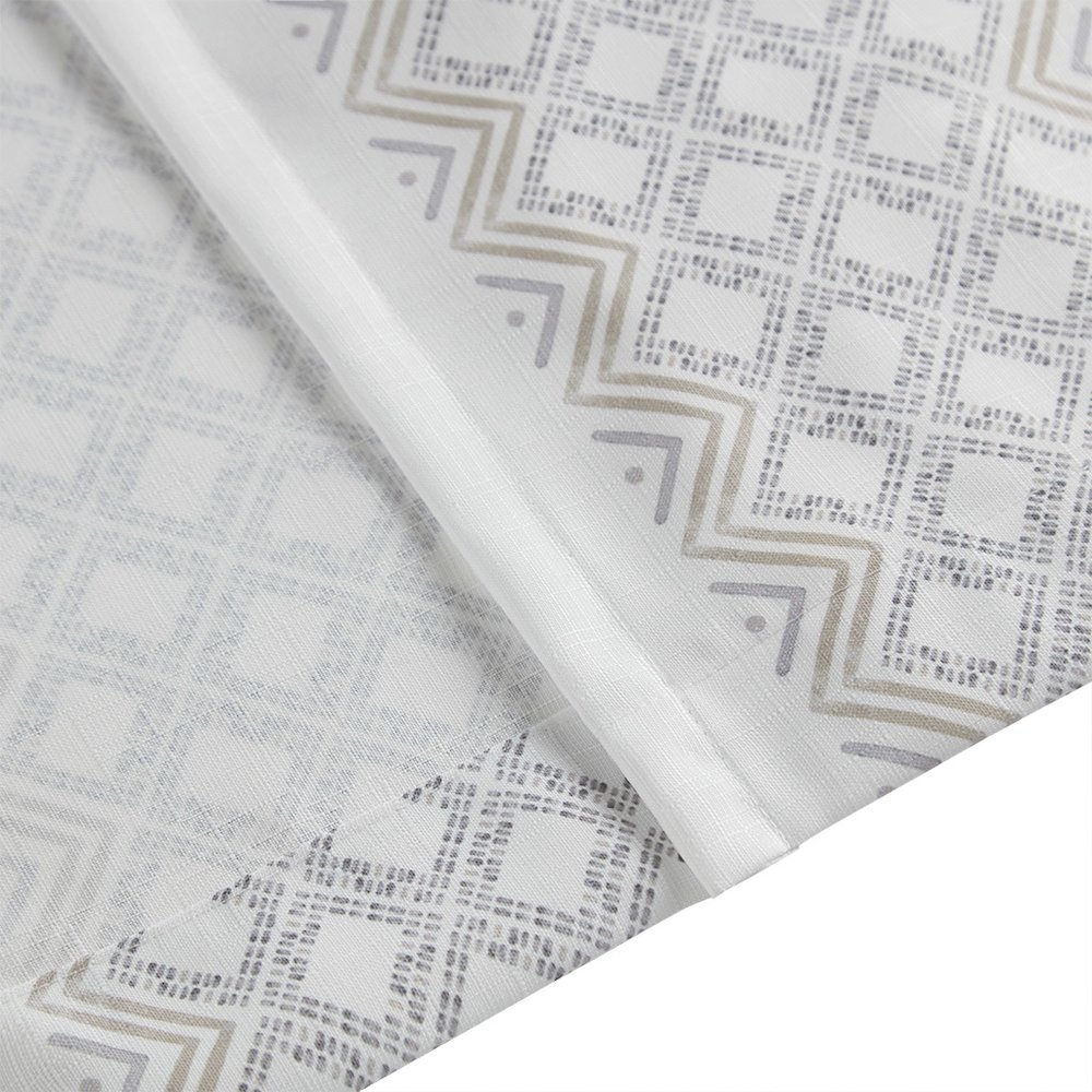 Ebby 2pk Poly Printed Curtain Panel with Tufted Stripe in White/Taupe Color. Picture 3