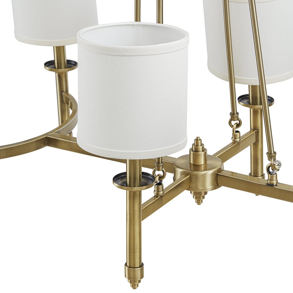 Elegenza 6-light Chandelier with Fabric Drum Shades in Antique Gold Color. Picture 4