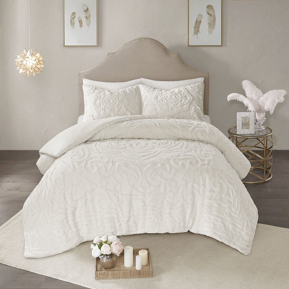 3-Piece Tufted Cotton Chenille Medallion Duvet Cover Set. Picture 2