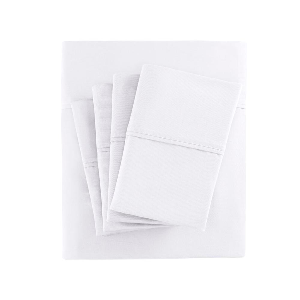 800 Thread Count Cotton Blend Sateen Sheet Set, White color. Picture 1