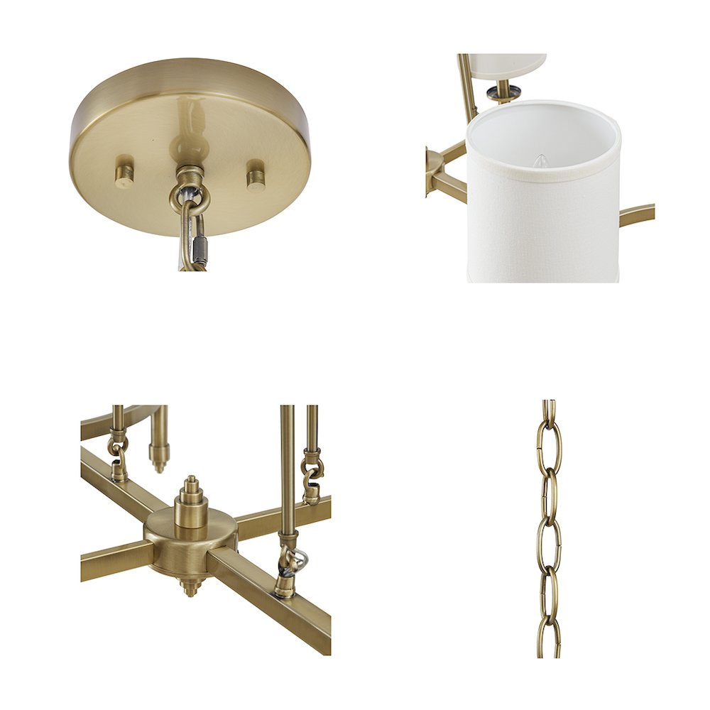 Elegenza 6-light Chandelier with Fabric Drum Shades in Antique Gold Color. Picture 5