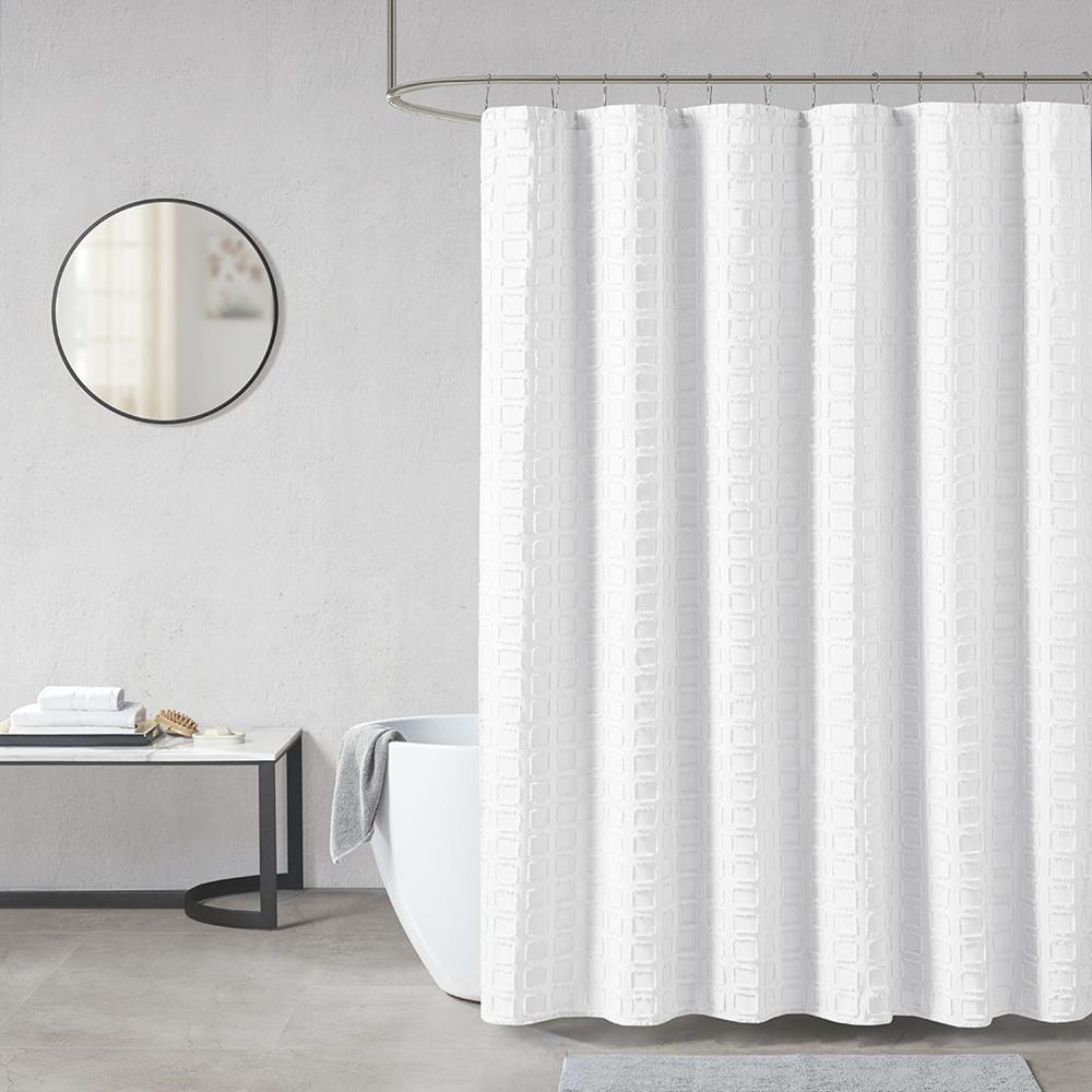 Woven Clipped Solid Shower Curtain. Picture 4