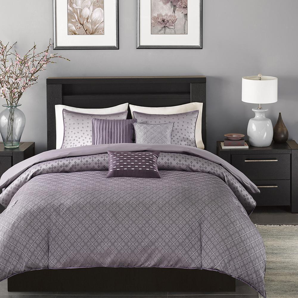 Biloxi 6 Piece Jaquard Duvet Cover Set, Purple color. Picture 2