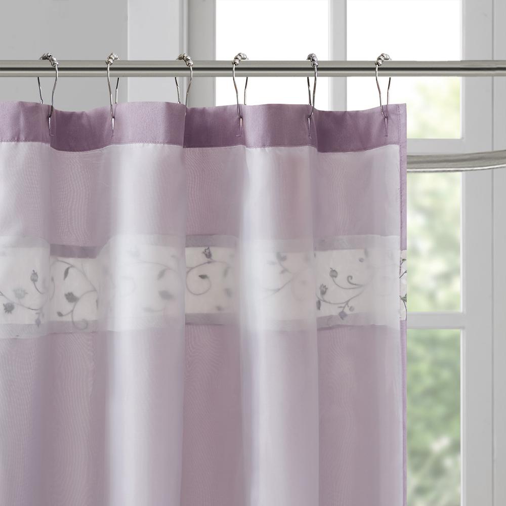 Faux Silk Embroidered Floral Shower Curtain. Picture 2