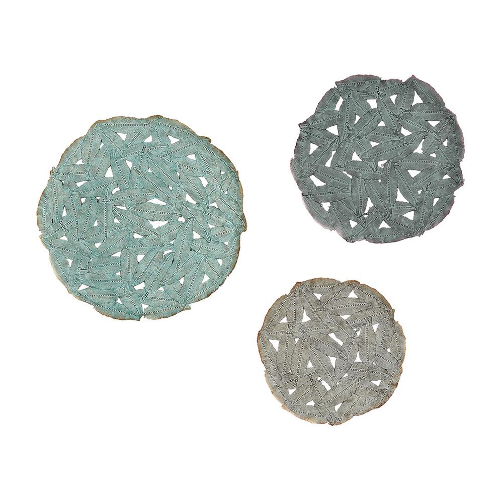 Textured Feather 3-piece Metal Disc Wall Decor Set. Picture 4