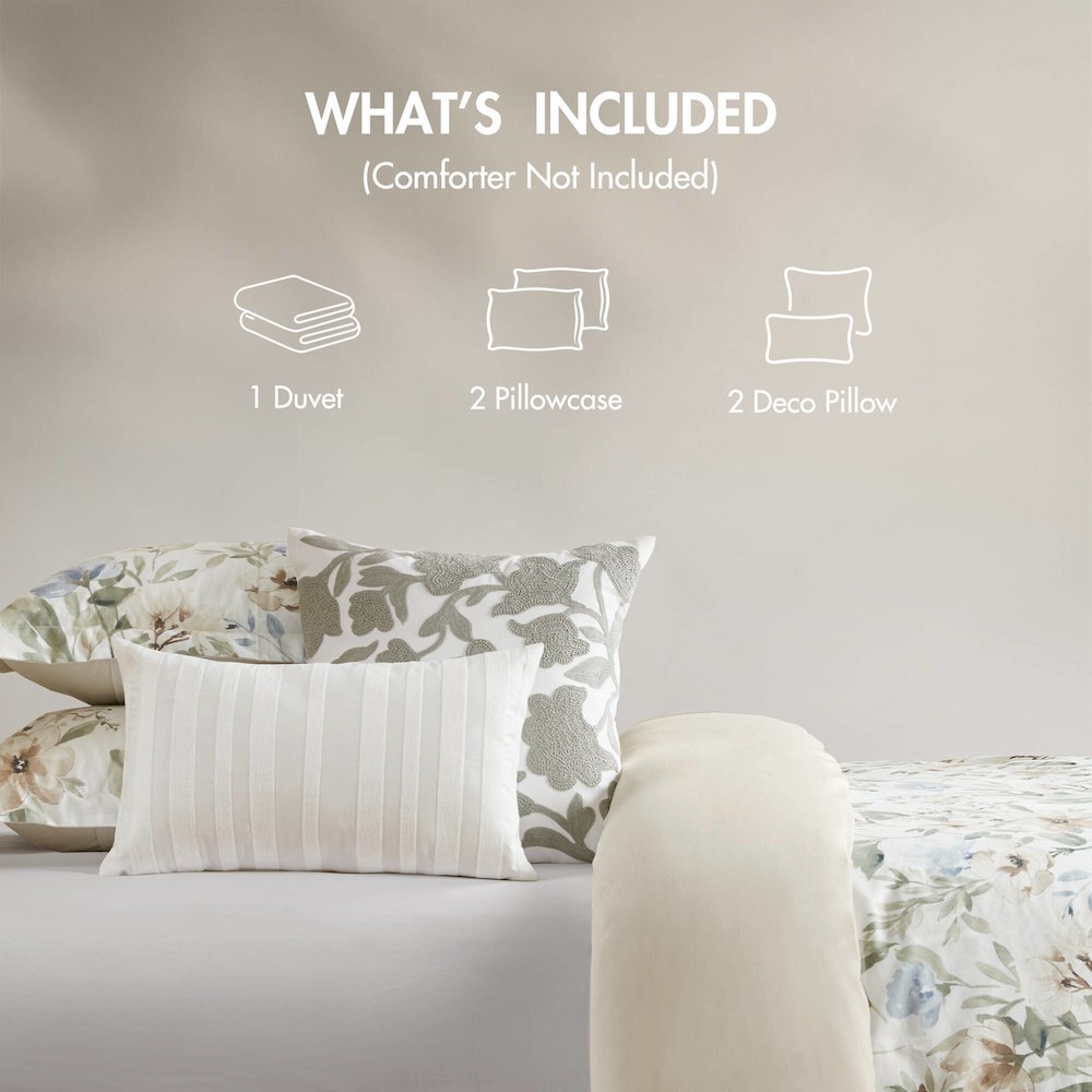 Herbal 5 Piece Cotton Sateen Print Duvet Set, Multi color. Picture 5