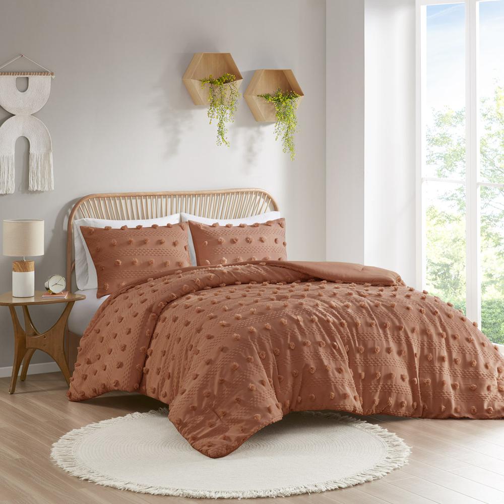 Lucy Clip Jacquard Comforter Set, Rust color. Picture 1