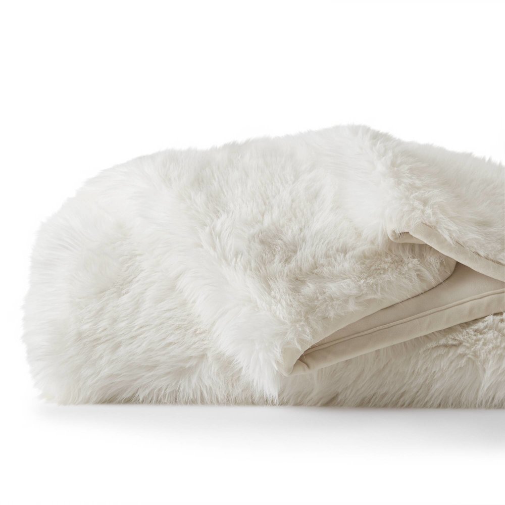 Botswana Animal Print Faux Fur Throw Blanket, Polar Bear color. Picture 1