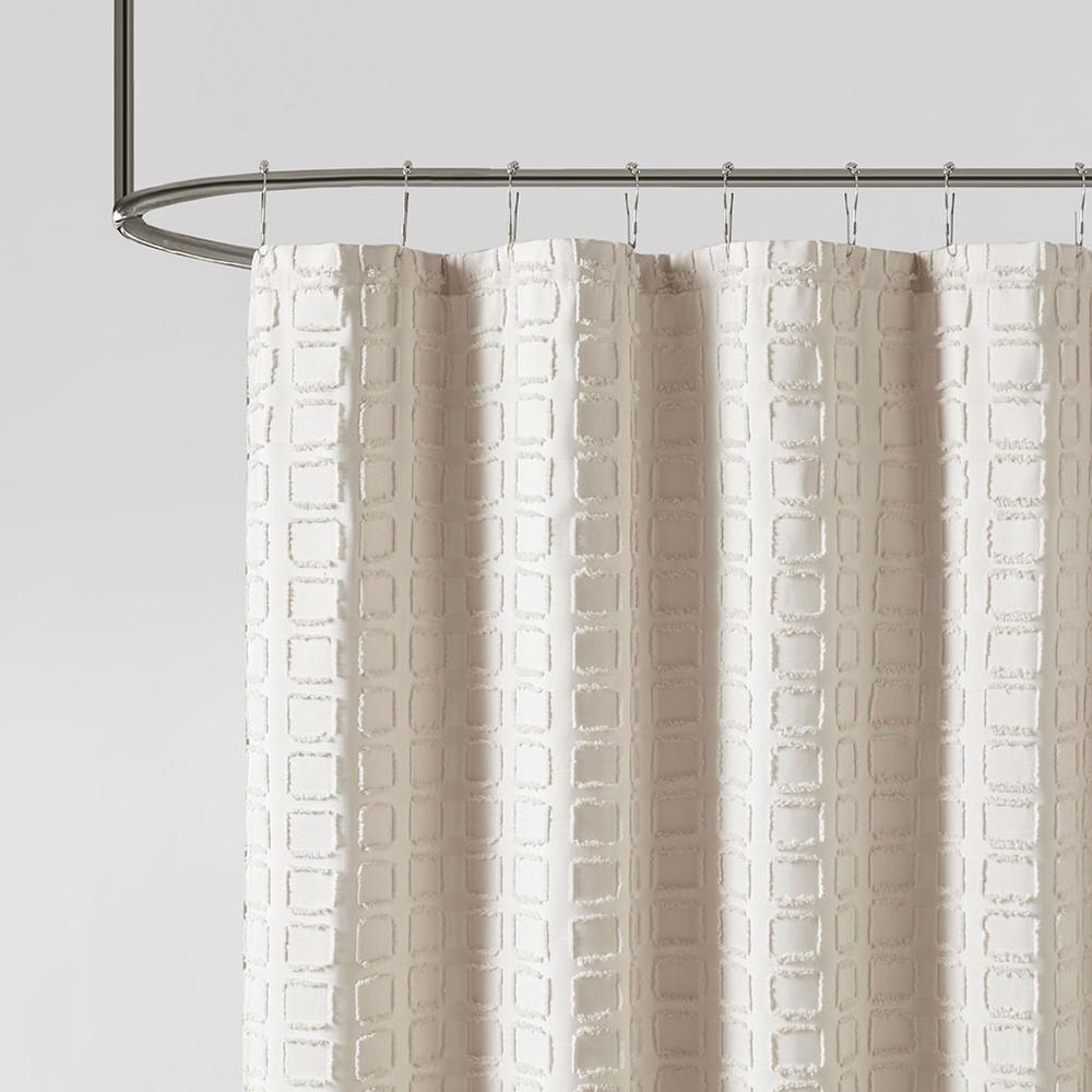 Woven Clipped Solid Shower Curtain. Picture 5