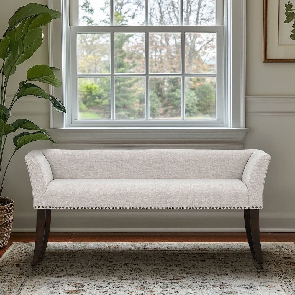 49.5" Upholstered Bench with Back & Wood Legs. Picture 2