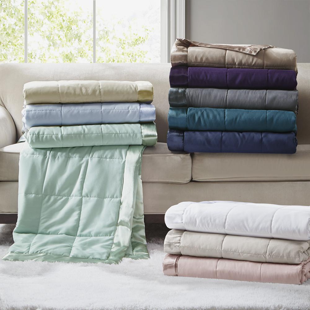 Lightweight Down Alternative Blanket with Satin Trim. Picture 3