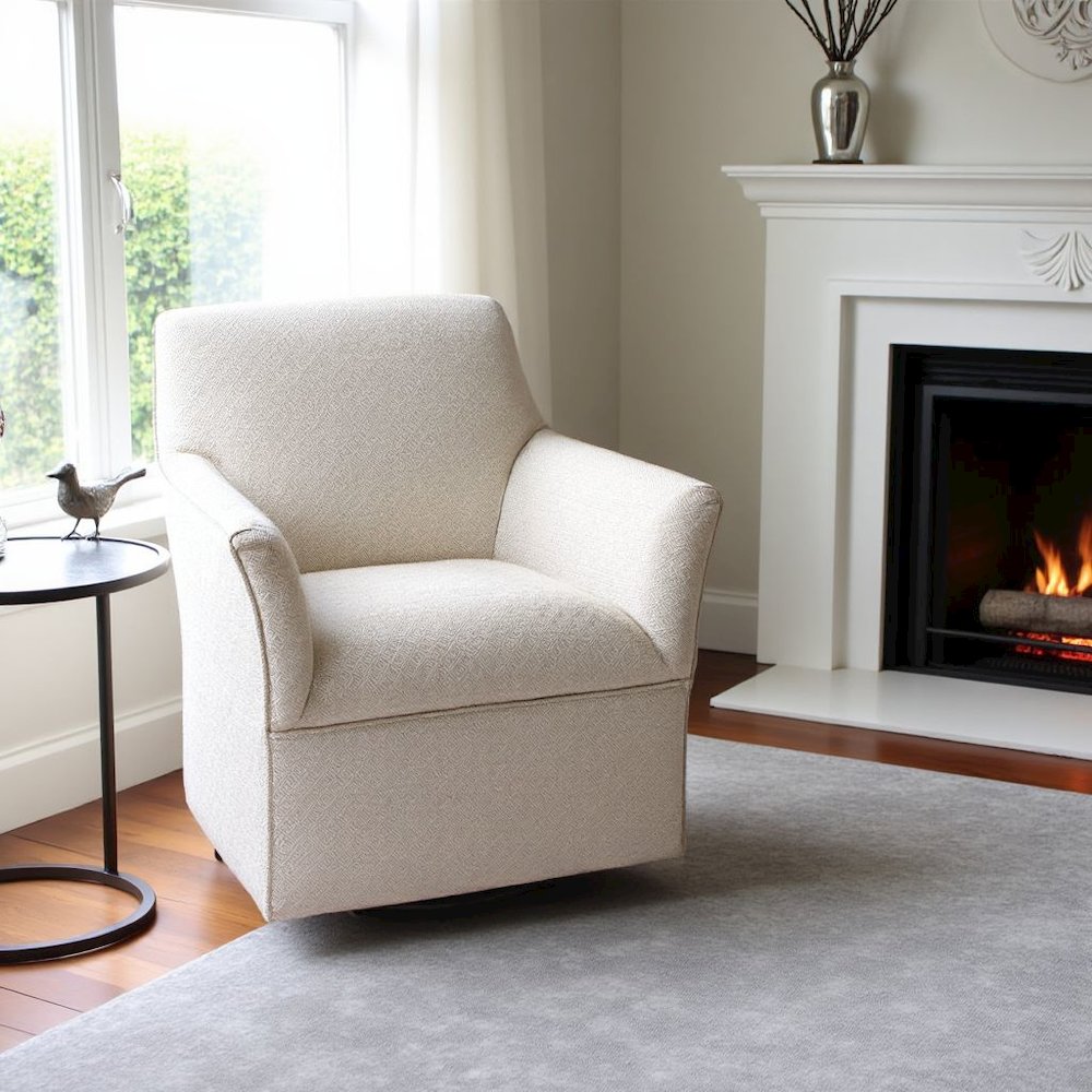 Beige Swivel Rocker Recliner Chair with Upholstered Seat and Back. Picture 3
