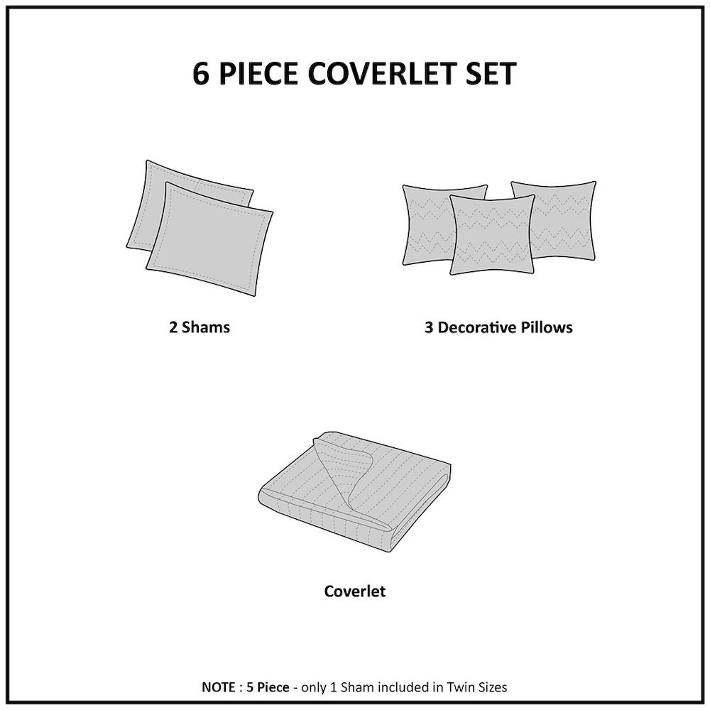 6 Piece Cotton Percale Quilt Set with Throw Pillows. Picture 2