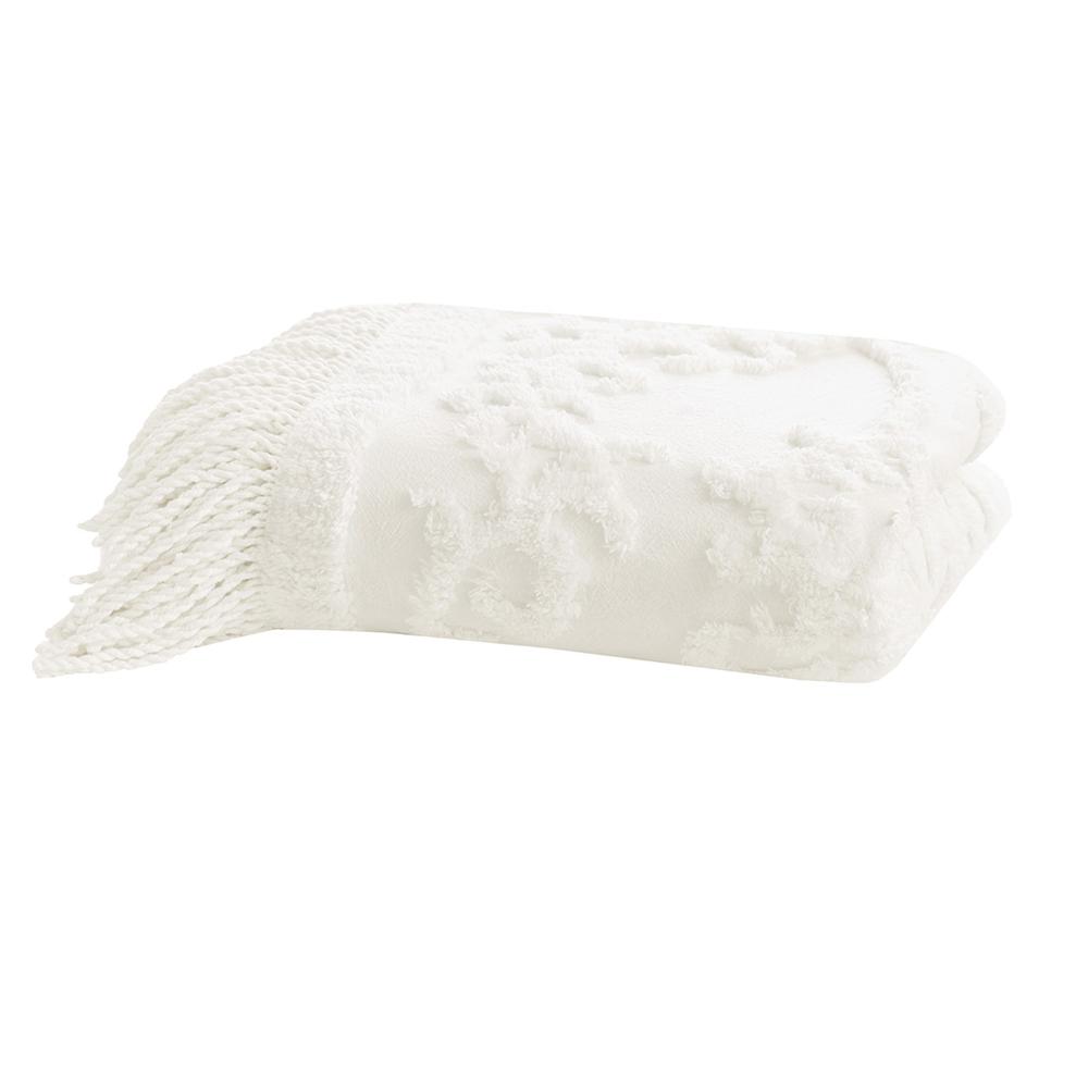 100% Cotton Tufted Chenille Lightweight Throw With Fringe Tassel 50" x 60". Picture 2