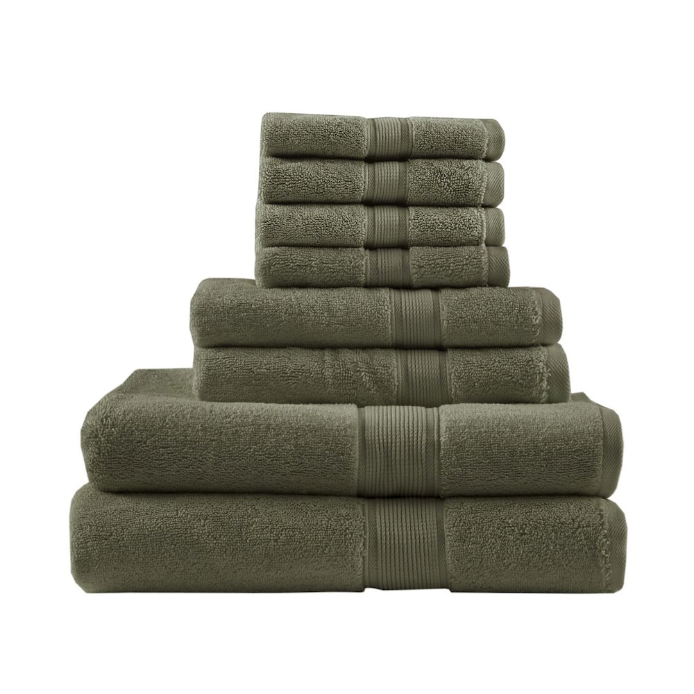 100% Cotton Bath 8 Piece Set in Olive Green. Picture 1