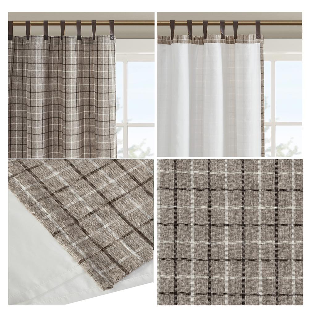 Plaid Faux Leather Tab Top Curtain Panel with Fleece Lining. Picture 2