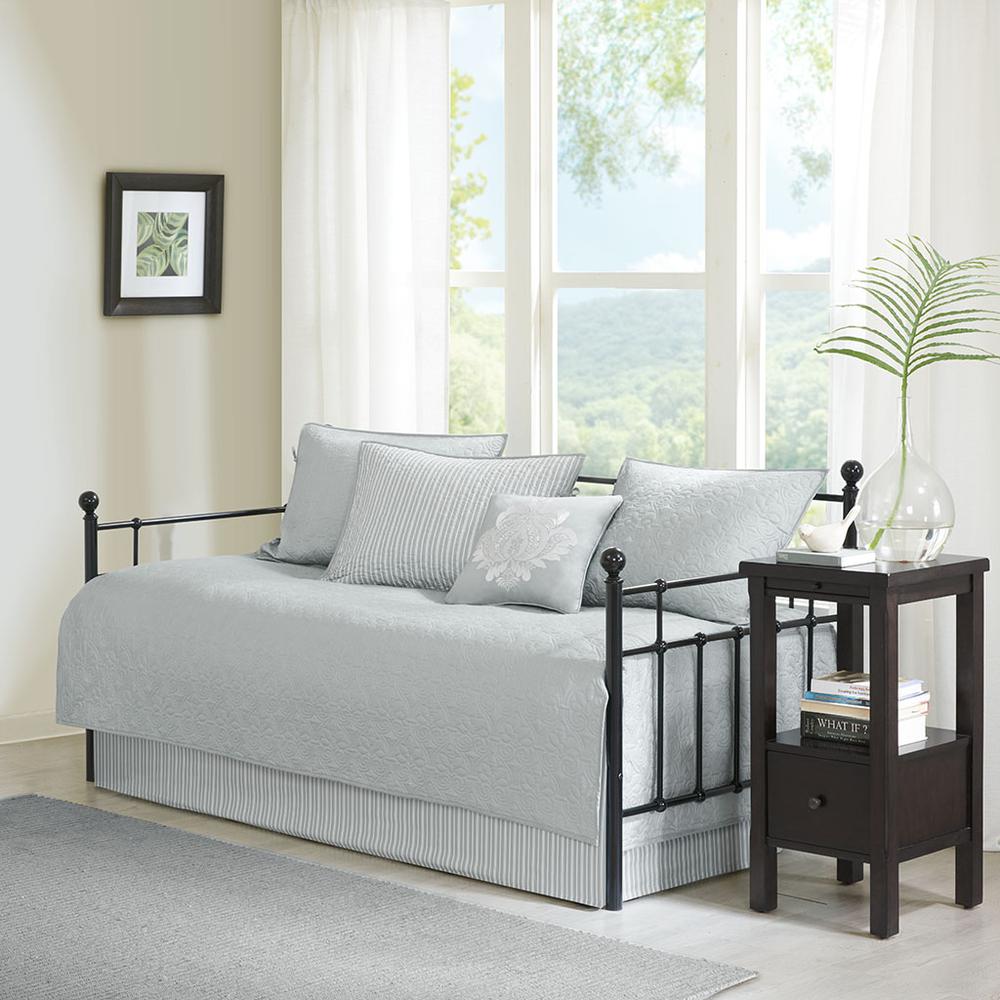 Quebec 6 Piece Reversible Daybed Cover Set, Grey color. Picture 4