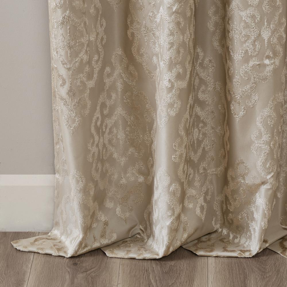 Knitted Jacquard Damask Total Blackout Grommet Top Curtain Panel. Picture 3