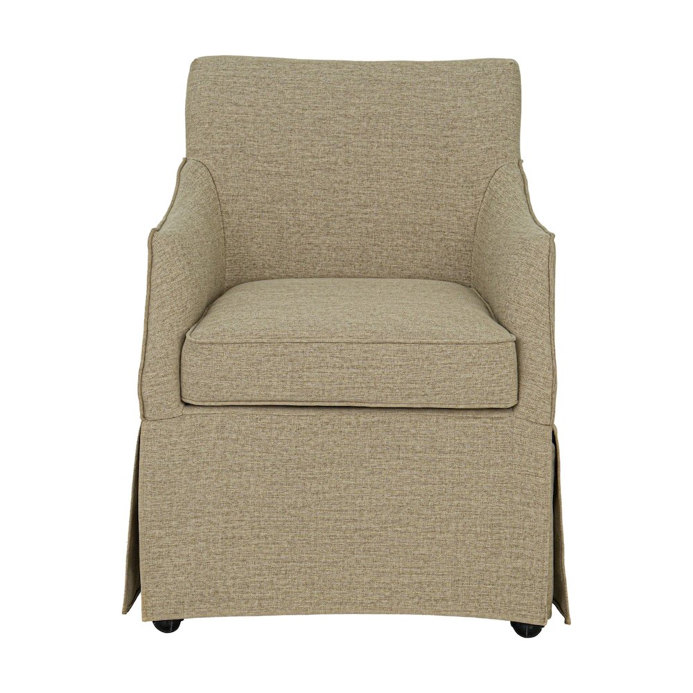 Upholstered Skirted Dining Arm Chair with Hidden Casters. Picture 3