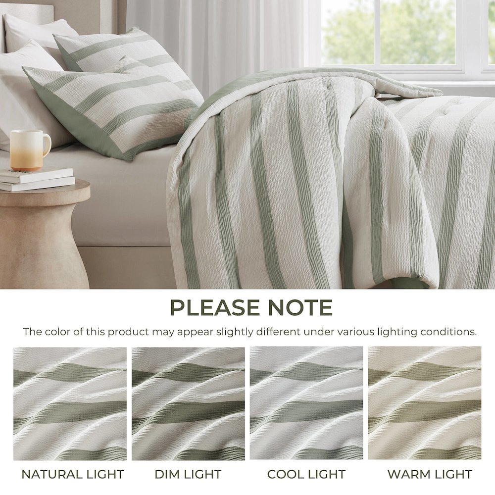 Merritt Yarn-dyed striped comforter, Sage Green color. Picture 4