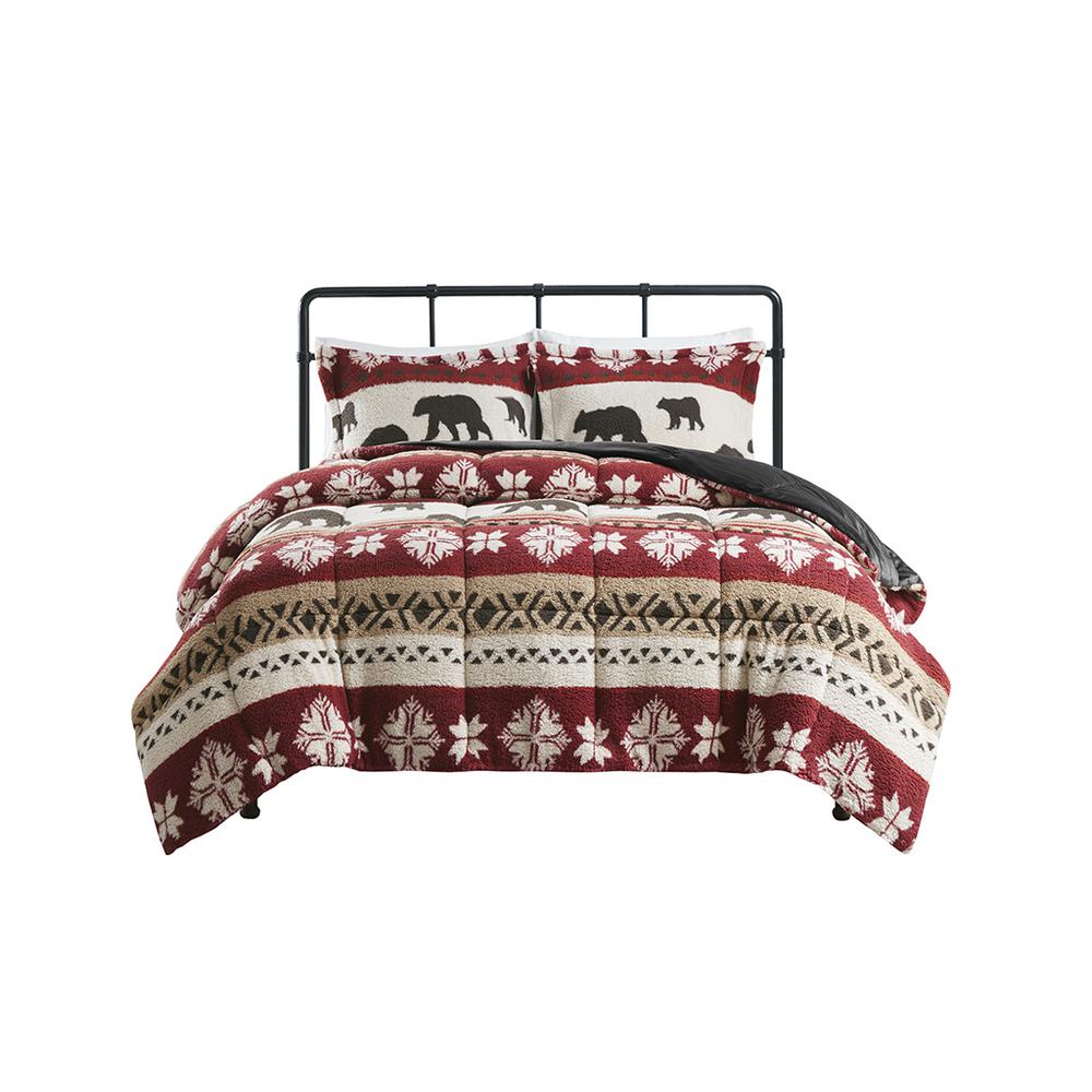 Tunbridge Print Sherpa Comforter Set, Red/Black color. Picture 5