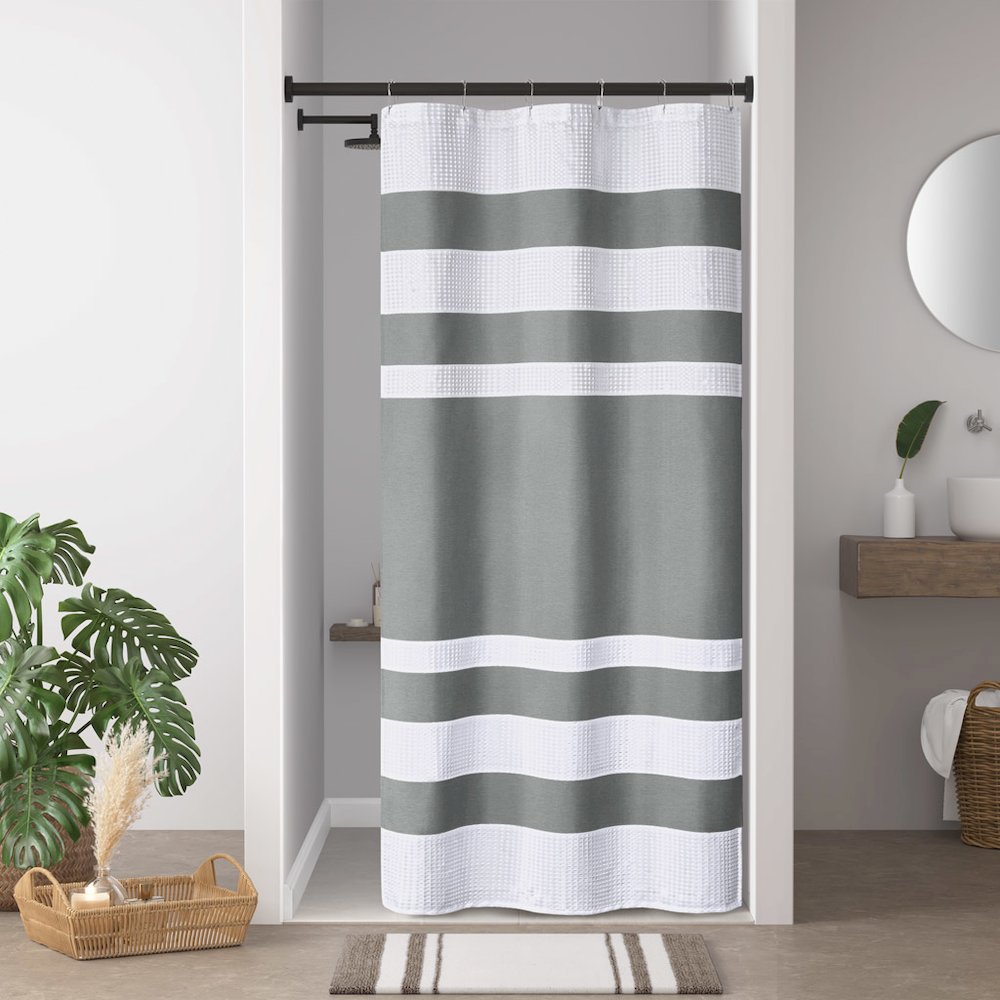 Spa Waffle Shower Curtain with 3M Treatment, Charcoal color. Picture 1
