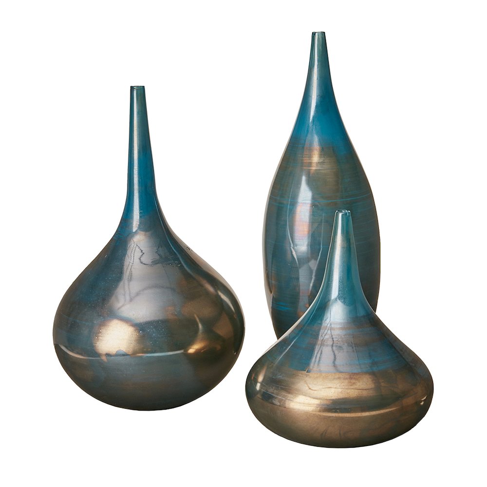 Blue and Bronze Decorative Glass Vases 3-piece set. Picture 1
