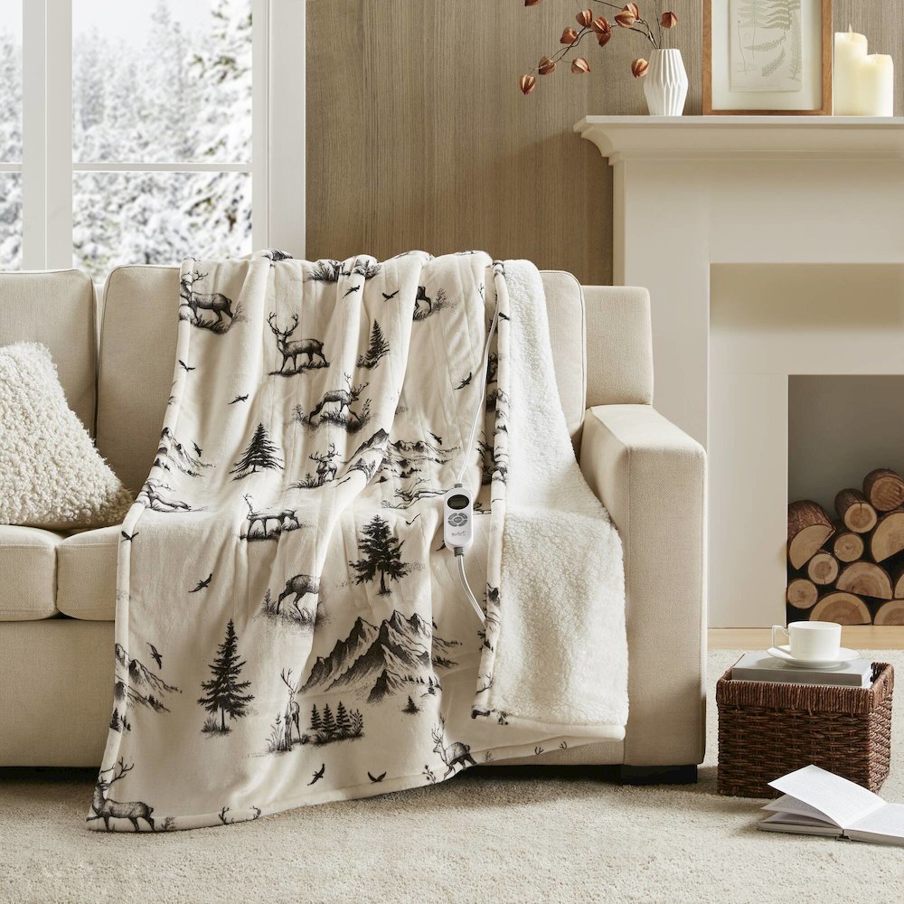 Print Plush to Sherpa Heated Throw. Picture 1