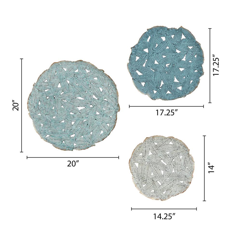 Textured Feather 3-piece Metal Disc Wall Decor Set. Picture 1