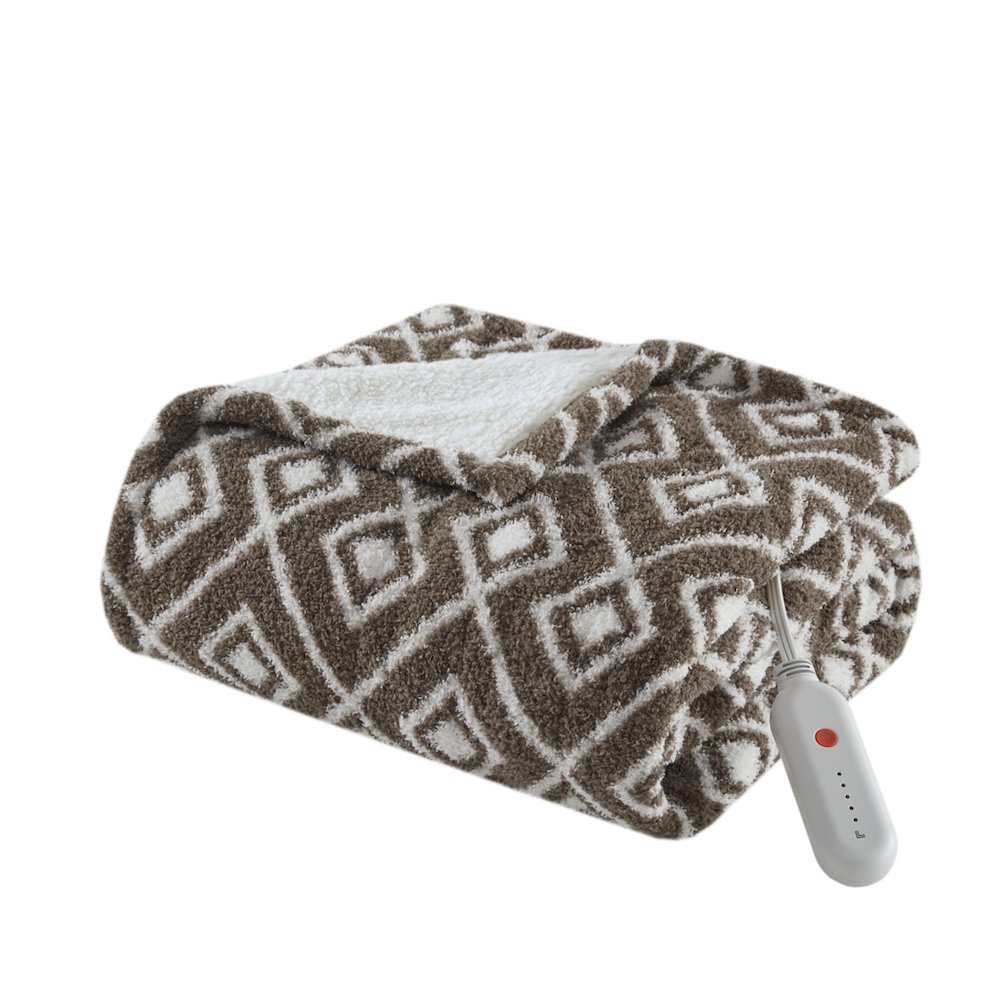 Amira Dream Soft Heated Throw in Brown Geo. Picture 1