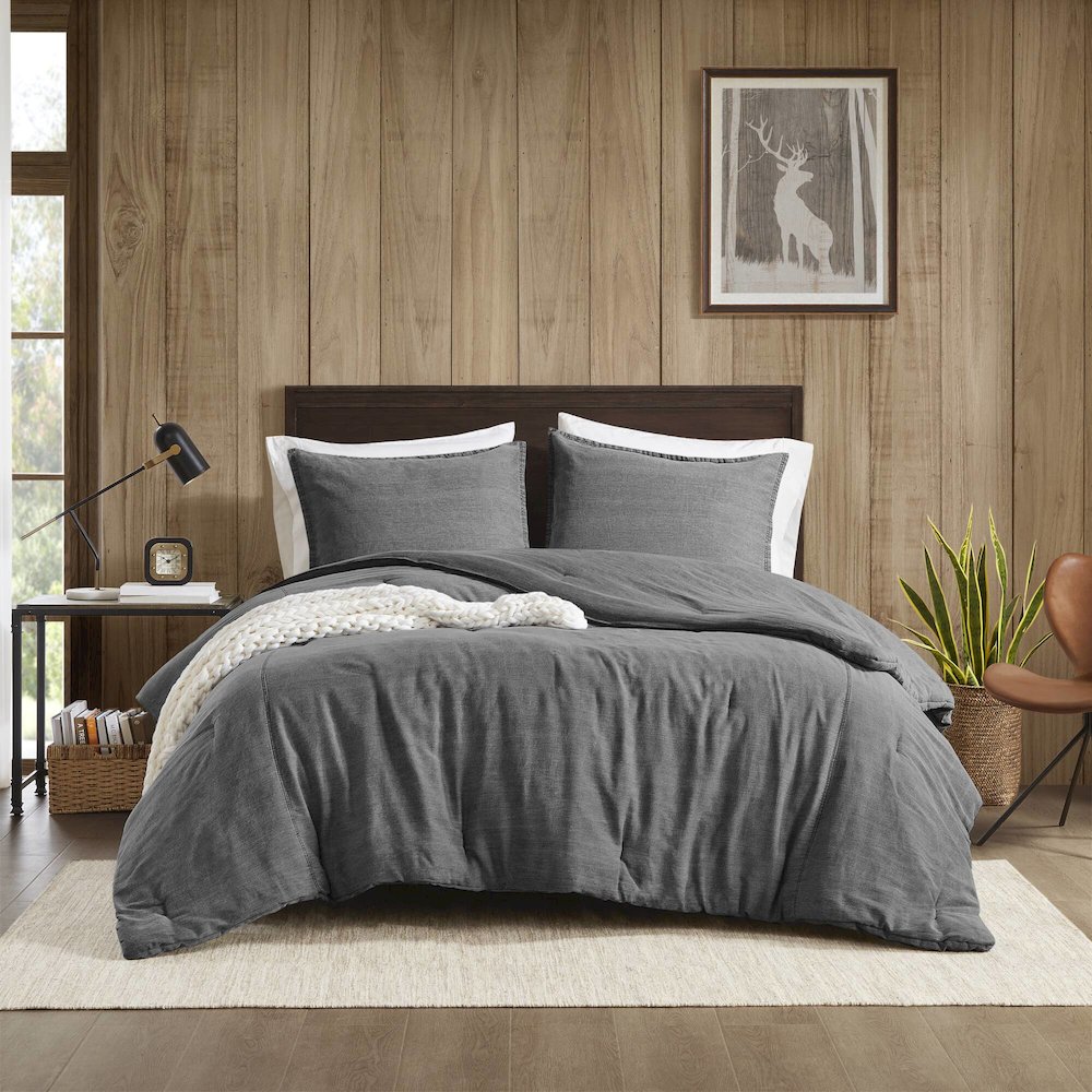 Hudson Twill Washed Comforter Set, Grey color. Picture 1