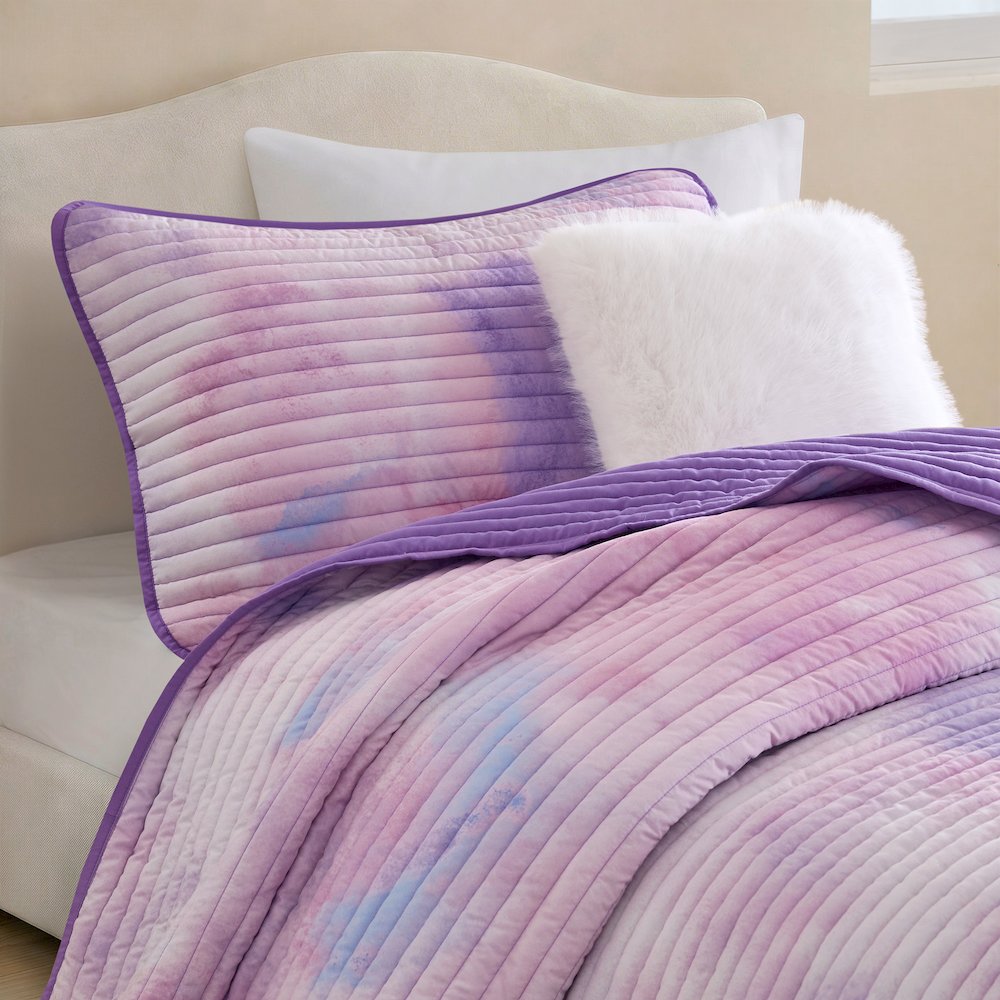Cassiopeia Watercolor Tie Dye Printed Quilt Set with Throw Pillow. Picture 5
