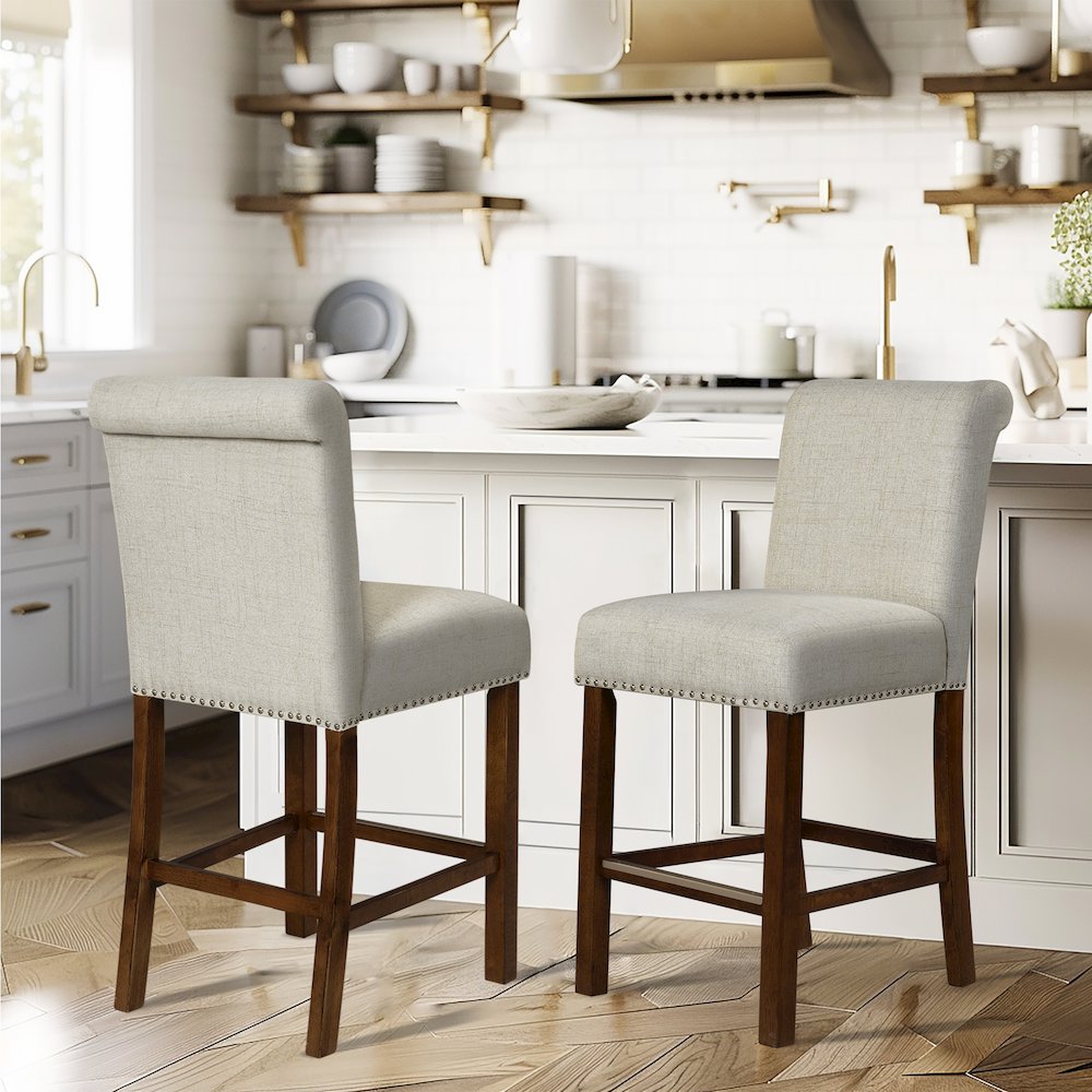 Upholstered Counter Stool with Nailhead Trim Set of 2. Picture 5