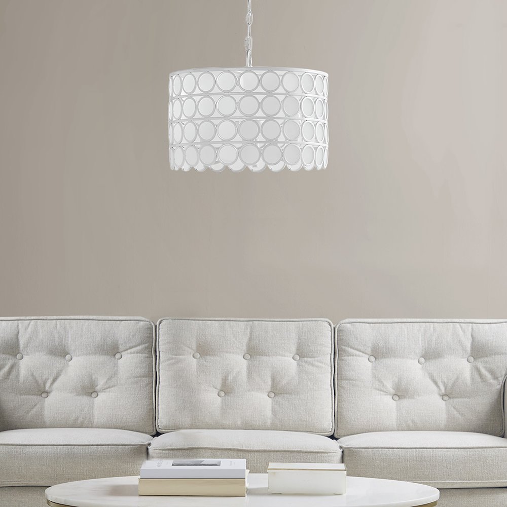 4-Light Glass Drum Shade Chandelier. Picture 4